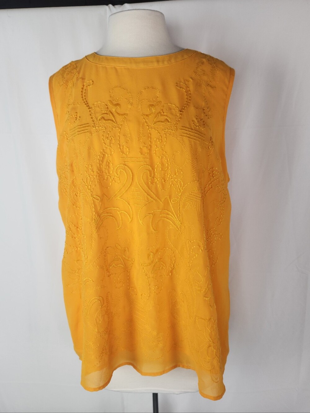 Q&A Embroidered Sleeveless Blouse XL Orange Sheer Lined Boho Cottagecore